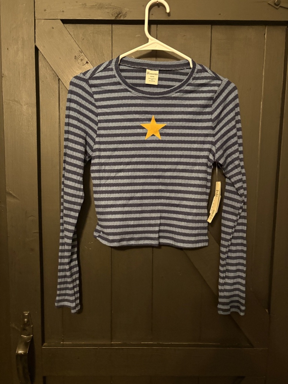 No Boundaries Navy and Light Blue Striped Ribbed Top